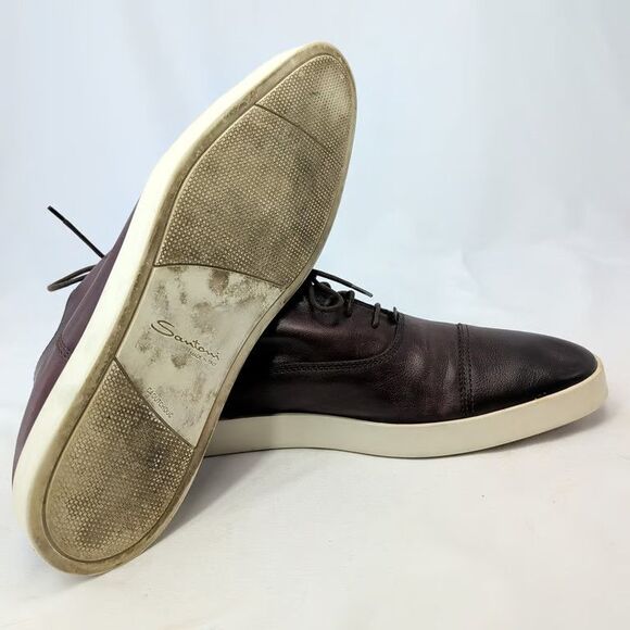Santoni Mens Cap Toe Oxford Sneaker Brown Leather Shoes Size 12 Made in Italy main image 5